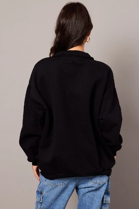 Black Zip Neck Sweater Oversized