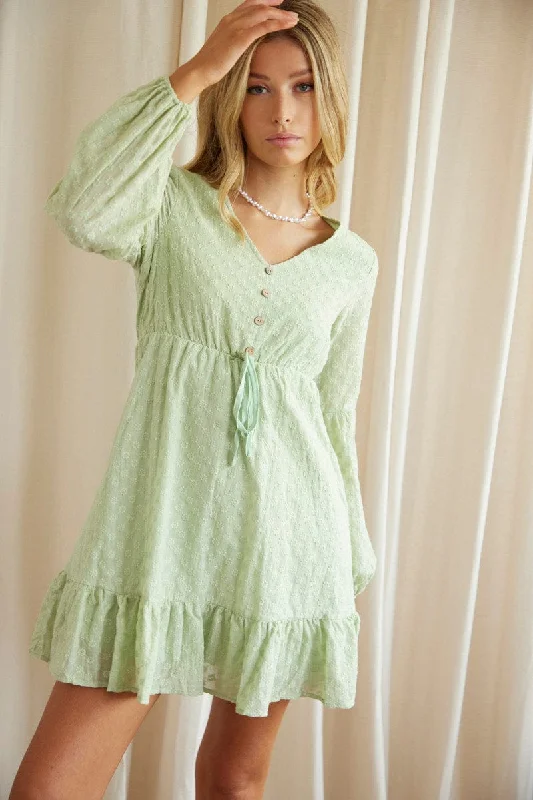 Green Mini Dress Long Sleeve