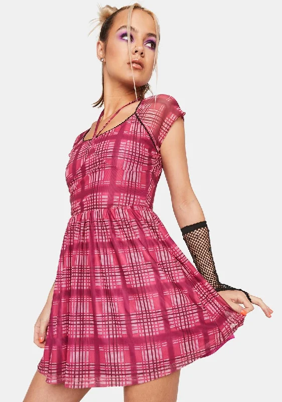 Magenta Dream Maker Plaid Dress