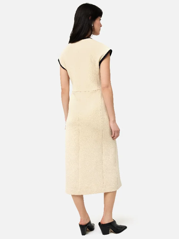 Heavy Crepe Zip Column Dress | Cream