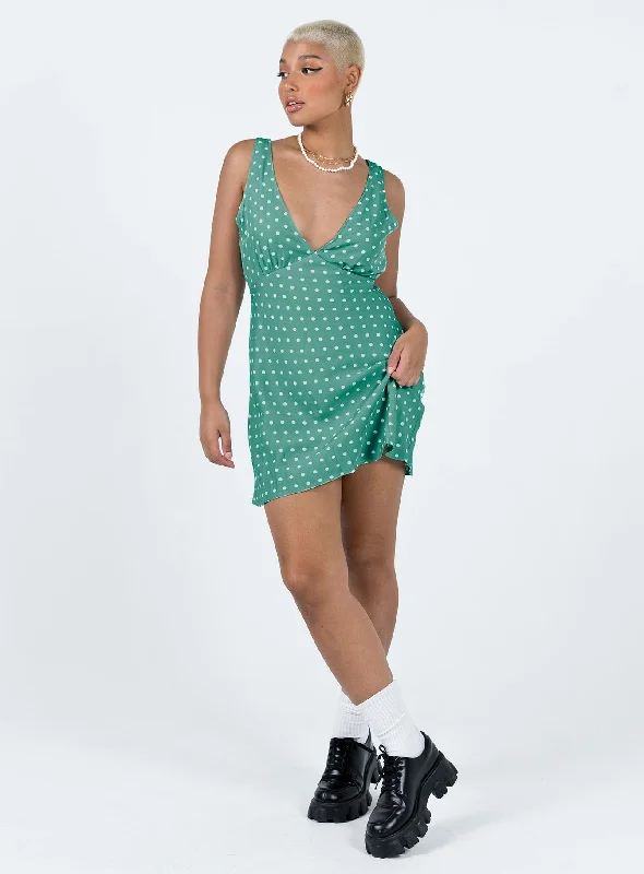 Nellie Mini Dress Green Polka Dot