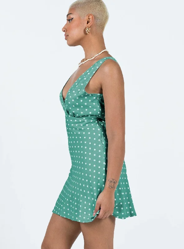 Nellie Mini Dress Green Polka Dot