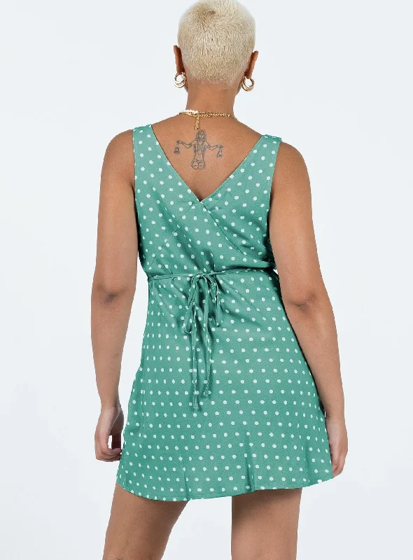 Nellie Mini Dress Green Polka Dot