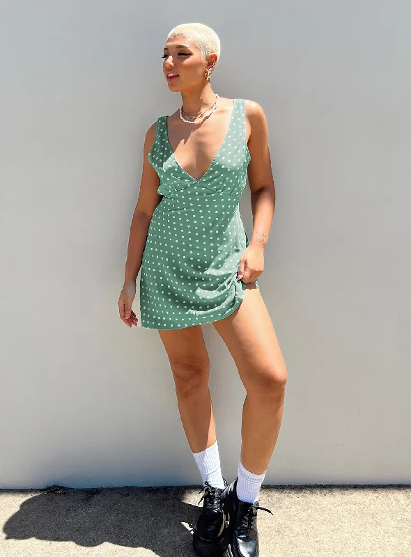 Nellie Mini Dress Green Polka Dot