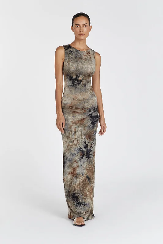 SAWYER TAUPE TIE DYE MIDI DRESS