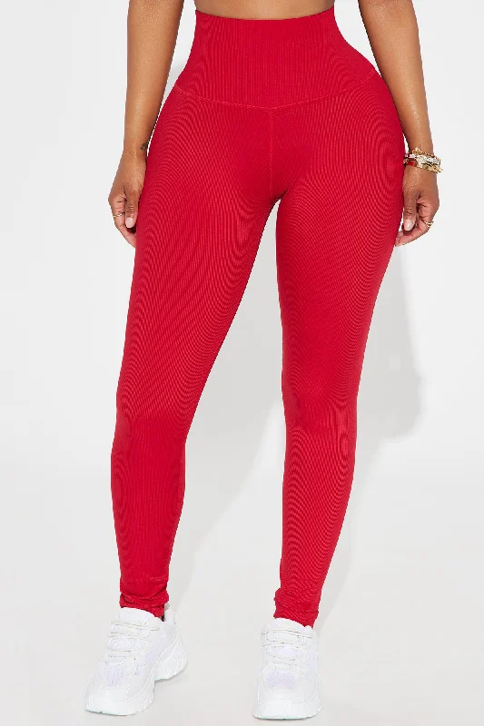 Serenity Ribbed Leggings - Red