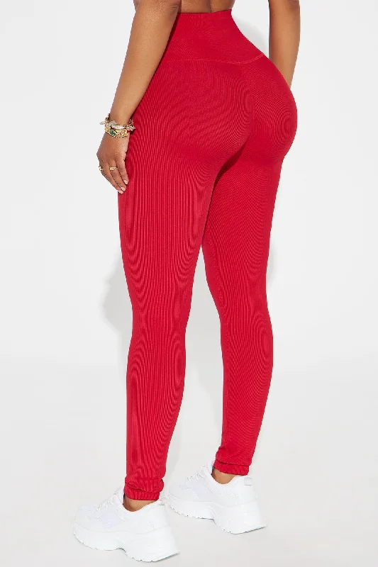 Serenity Ribbed Leggings - Red