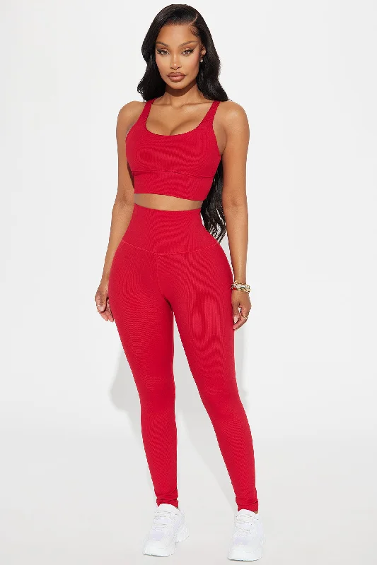 Serenity Ribbed Leggings - Red