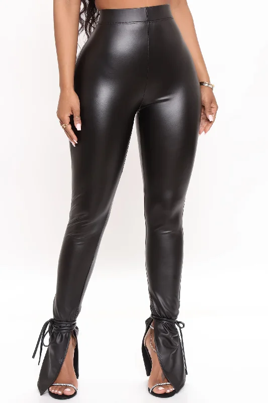 Tie Me Down Faux Leather Leggings - Black