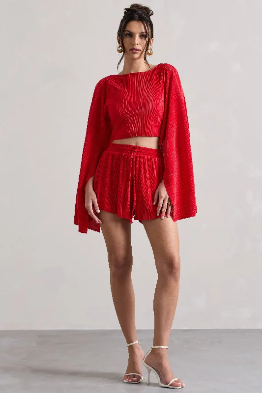 Aflame | Red Plisse Tie Waist Shorts