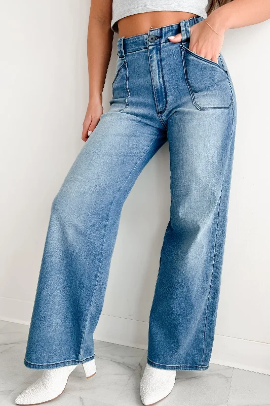 Betty Non-Distressed High Rise Wide Leg Sneak Peek Jeans (Medium Light)