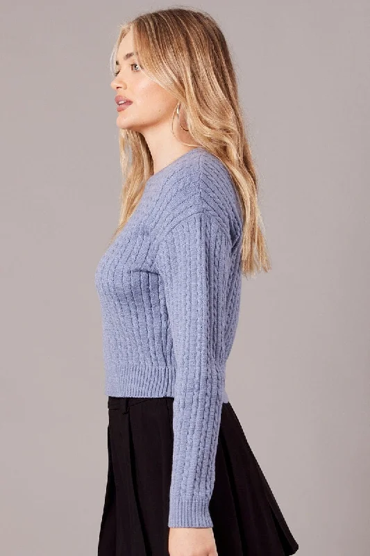 Blue Cable Knit Top Long Sleeve