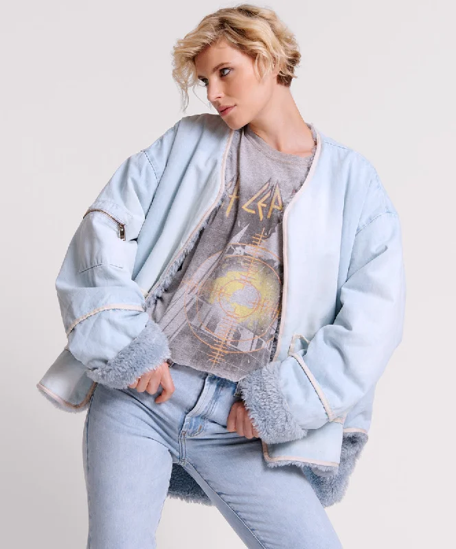 BLUE SPACE TEDDY THROWOVER DENIM JACKET