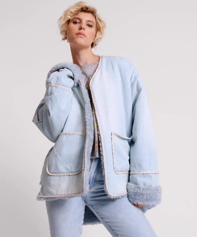 BLUE SPACE TEDDY THROWOVER DENIM JACKET