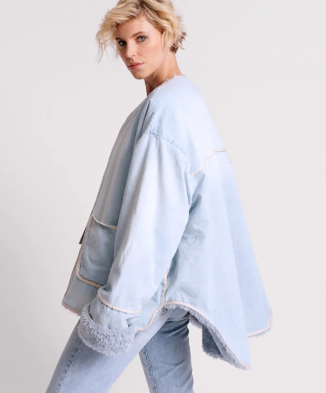 BLUE SPACE TEDDY THROWOVER DENIM JACKET