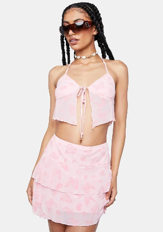 Butterfly Pink Flock Camila Mini Skirt