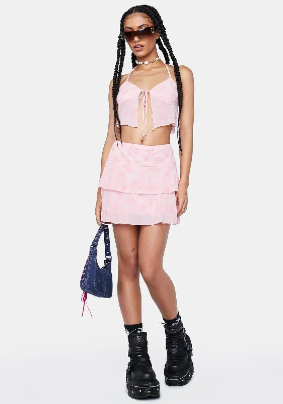 Butterfly Pink Flock Camila Mini Skirt