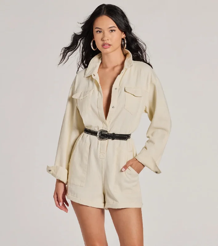 Casually Cool Long Sleeve Denim Romper