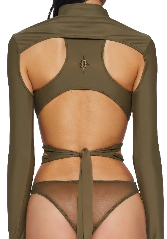 Crossfade Strappy Spandex And Mesh Bodysuit - Green