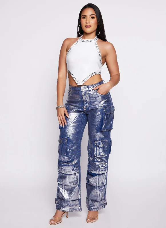 Daisy Foil Screen Wide Leg Cargo Jeans