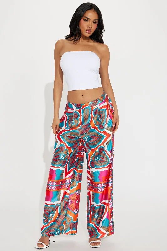 Imani Satin Wide Leg Pant - Orange/combo