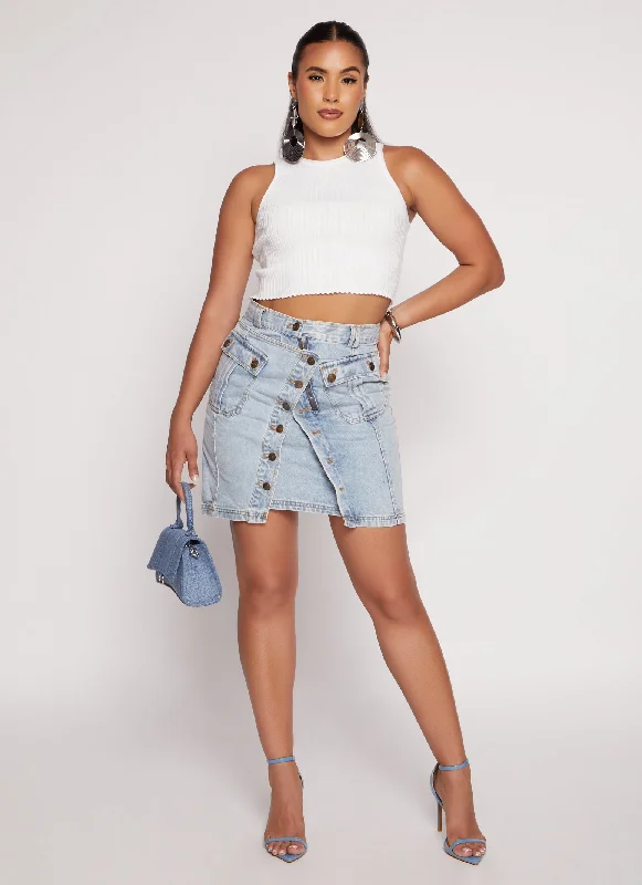 Denim Asymmetrical Pencil Skirt