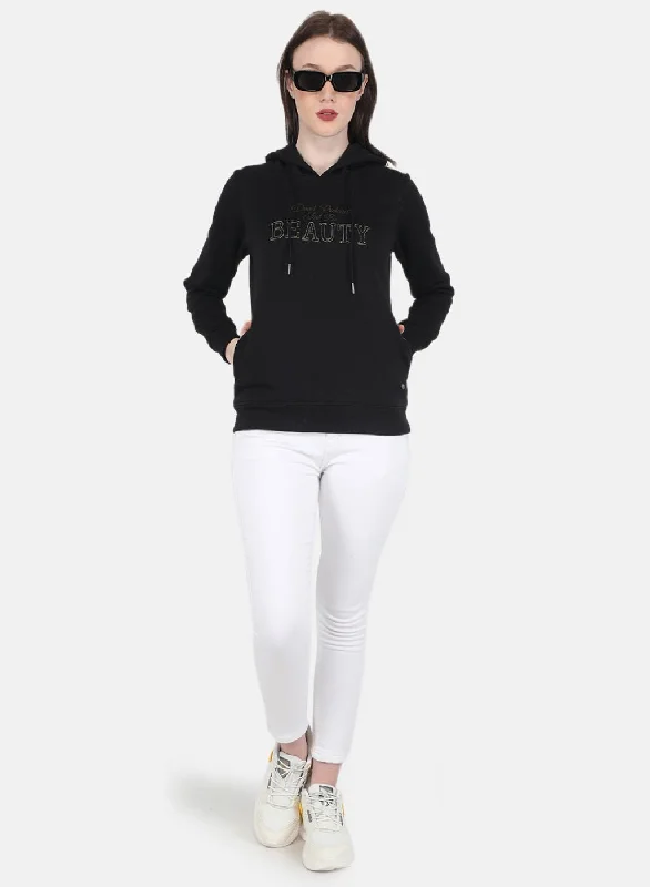 Women Black Embroidered Sweatshirt