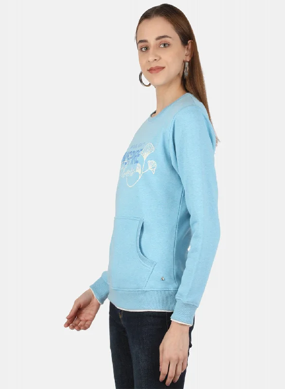 Women Blue Printed Sweatshirt