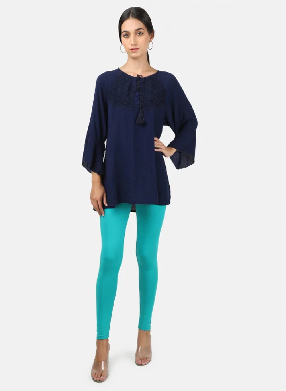 Womens Blue Plain Legging