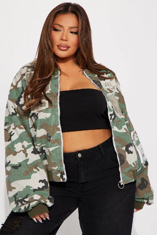 My Man's Camouflage Denim Bomber Jacket - Camouflage