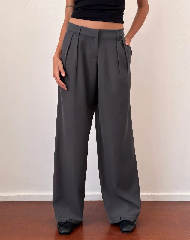 Nailaka Low Rise Wide Leg Tailored Trouser in Dark Charcoal