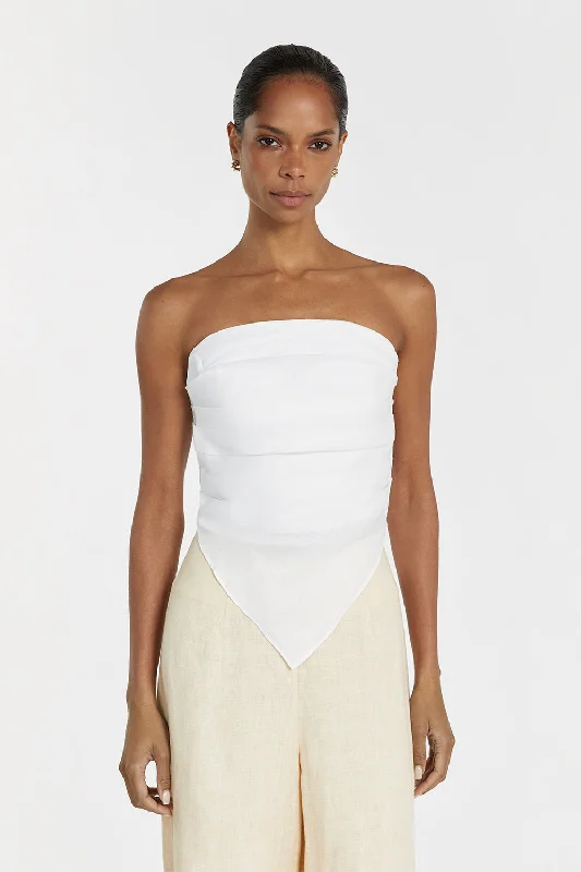 NICCI WHITE LINEN STRAPLESS TOP