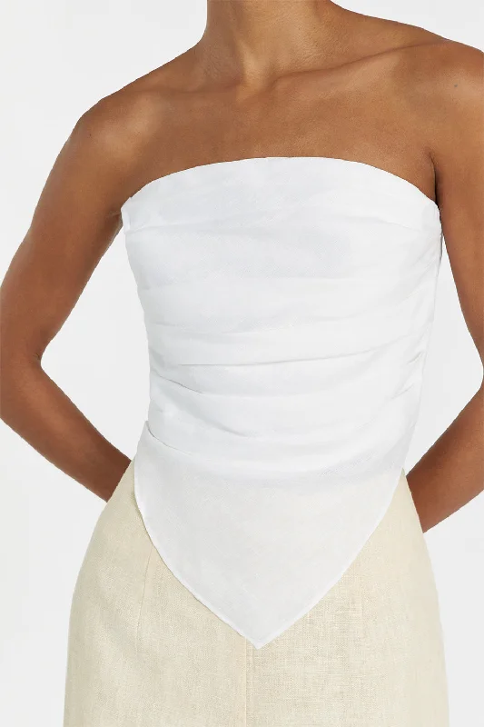 NICCI WHITE LINEN STRAPLESS TOP