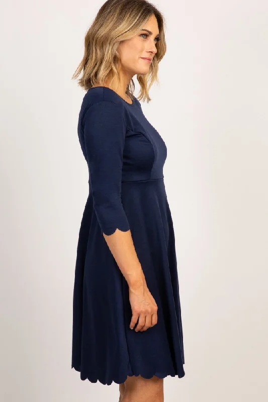 PinkBlush Navy Solid Scalloped Hem Dress