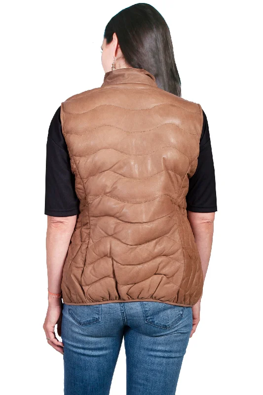 Scully Womens Beige Leather Ribbed Vest