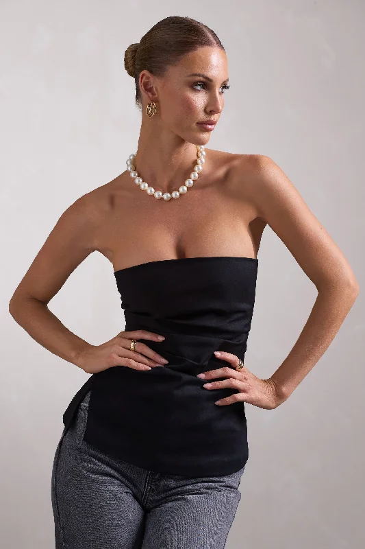 Talk That Talk | Black Strapless Split Bandeau Top