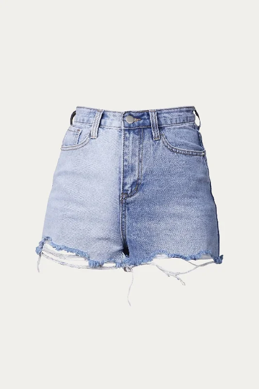 Two-Tone Colorblocked Denim Short In Light Denim