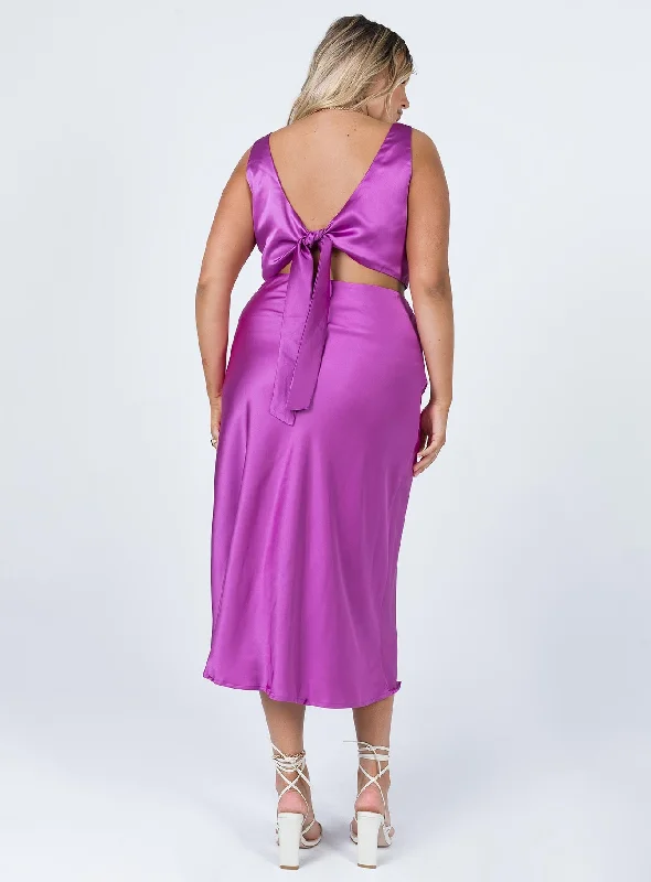 Tyra Satin Midi Skirt Purple