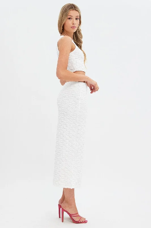 White Maxi Skirt High Rise Bodycon Textured Jersey