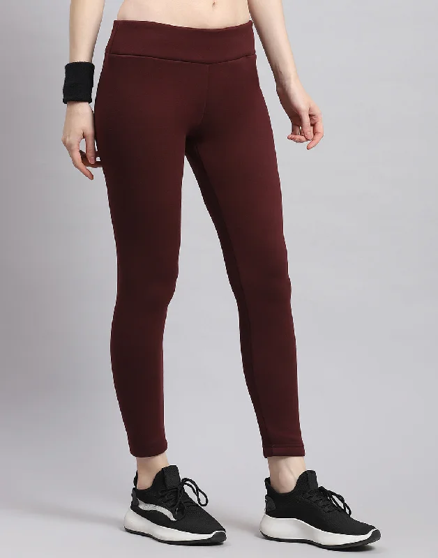 Women Maroon Solid Regular Fit Legging