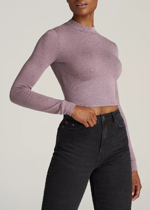 Women's Tall Crop Mock Neck Sweater in Smoked Mauve