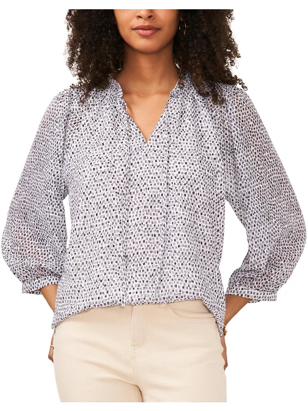 Womens Textured Office Peasant Top