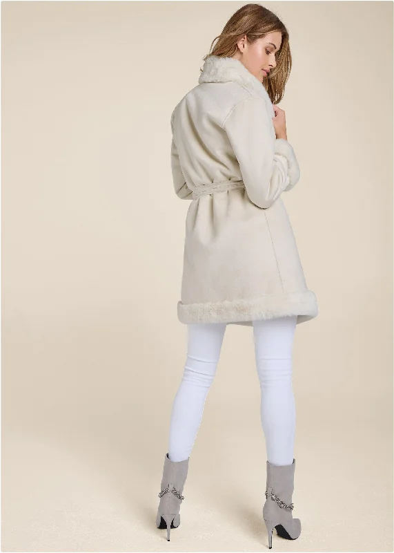 Reversible faux fur and suede coat - Off White