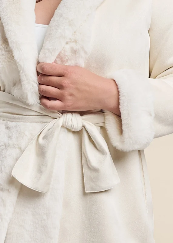 Reversible faux fur and suede coat - Off White