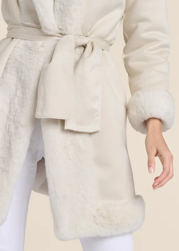 Reversible faux fur and suede coat - Off White