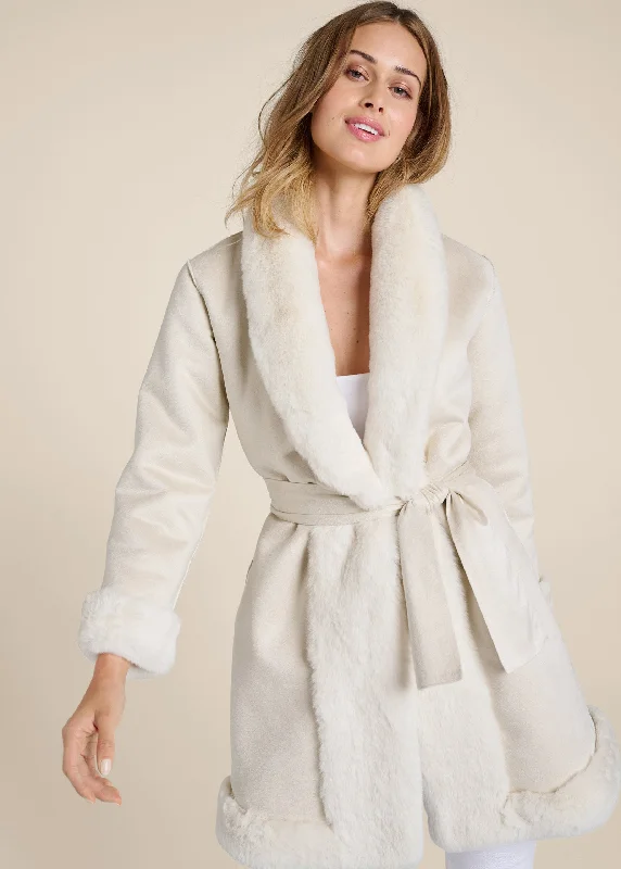 Reversible faux fur and suede coat - Off White