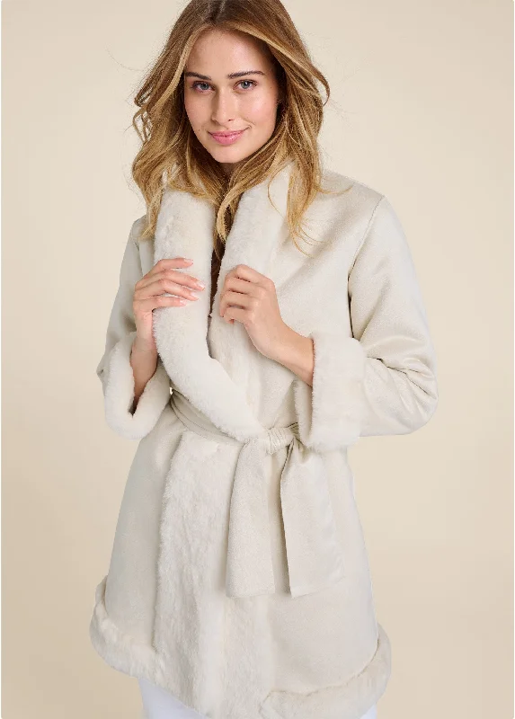 Reversible faux fur and suede coat - Off White