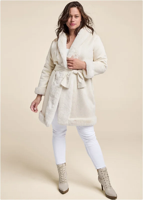 Reversible faux fur and suede coat - Off White