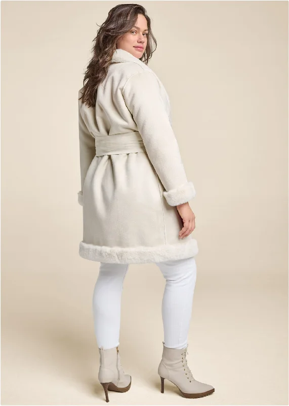 Reversible faux fur and suede coat - Off White