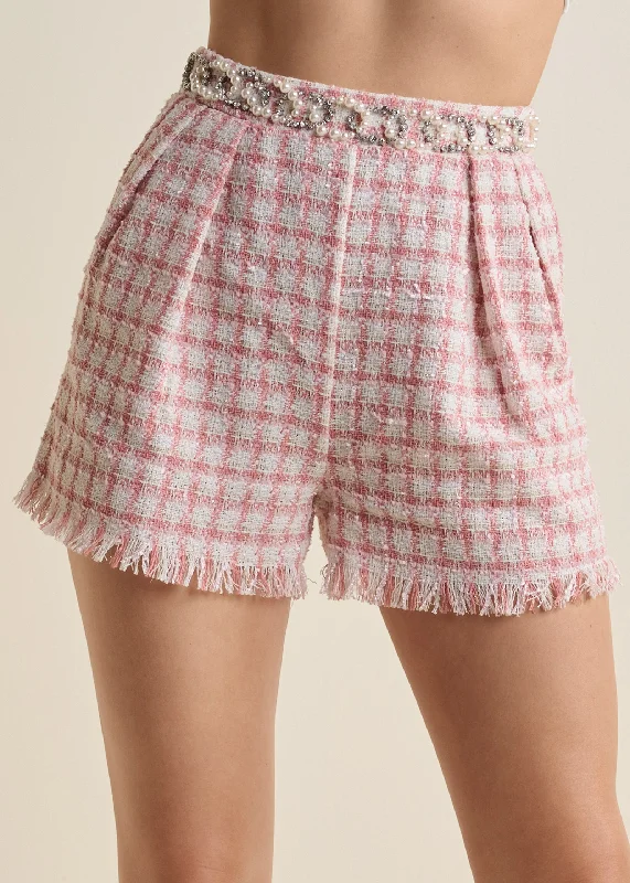 Frayed-hem tweed shorts - Pink Multi